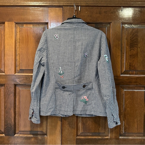 Sundance Womens Tansy Gingham Floral Embroidered Linen Blend Blazer Size Medium - Picture 2 of 9